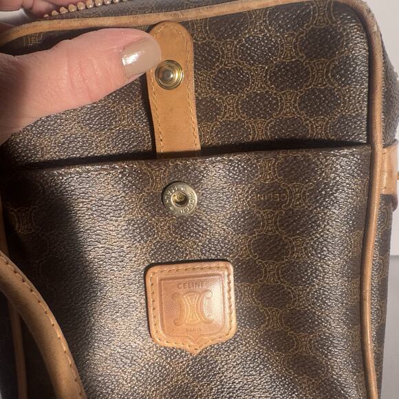 CELINE Macadam 5oc1981 Brown PVC Shoulder Bag Zip Pocket Vintage Authentic - Picture 3 of 12